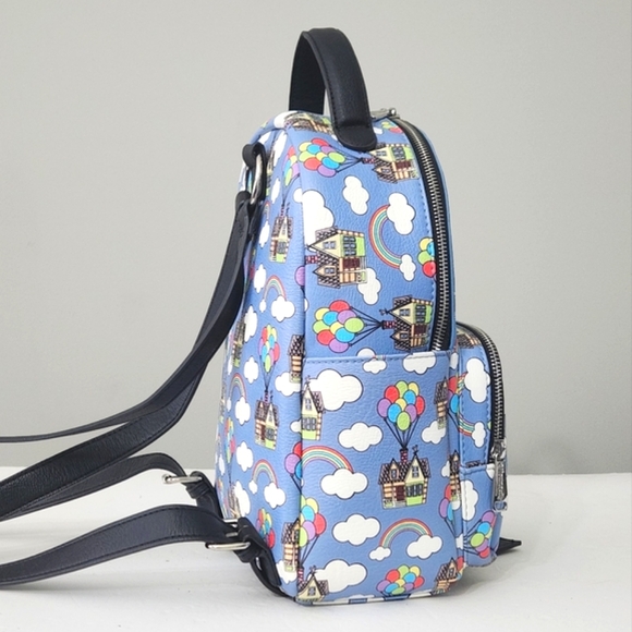 LOUNGEFLY DISNEY PIXAR UP RAINBOW BALLOONS CARL'S HOUSE BACKPACK - Picture 6 of 9